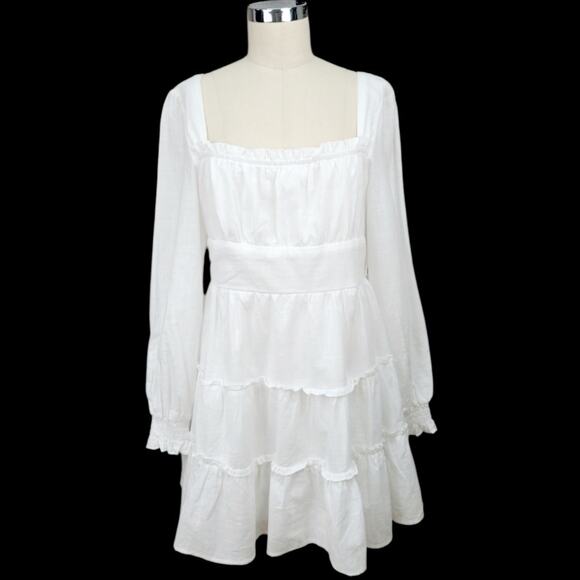 NWT Altar'd State Cotton Ruffled Tiered Mini Dress Size L White Boho Chic Flowy - Picture 2 of 14